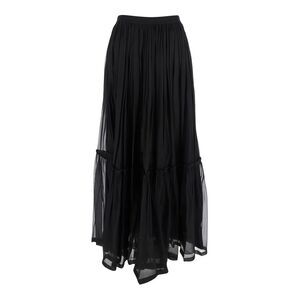 Saint Laurent Black Semi-Transparent Skirt With All-Over Ruche In Silk Woman